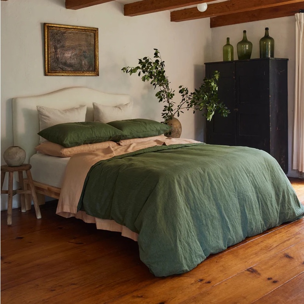 Olive 100% French Flax Linen Duvet Cover, King/CaliKing